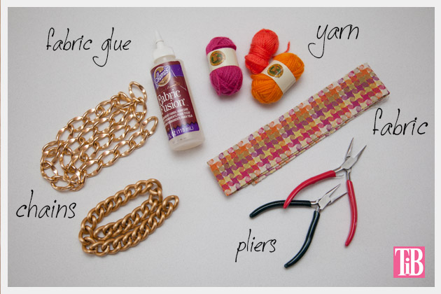 Easy 4 step DIY woven ribbon and chain necklace
